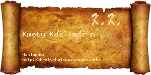 Kmety Kálmán névjegykártya